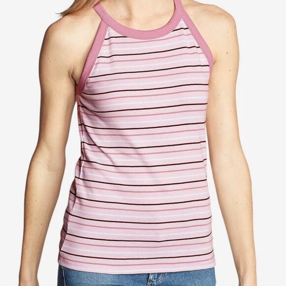 Eddie Bauer Tank Top Favorite Halter Stripe Women's Medium Casual High Neck NEW - Picture 1 of 6